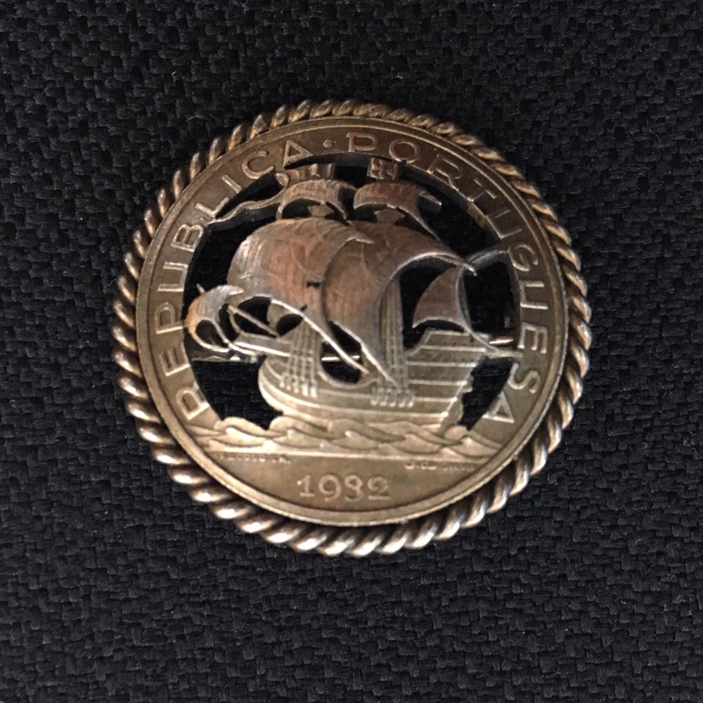 Pin Brooch Silver Sailboat Portugal 1932